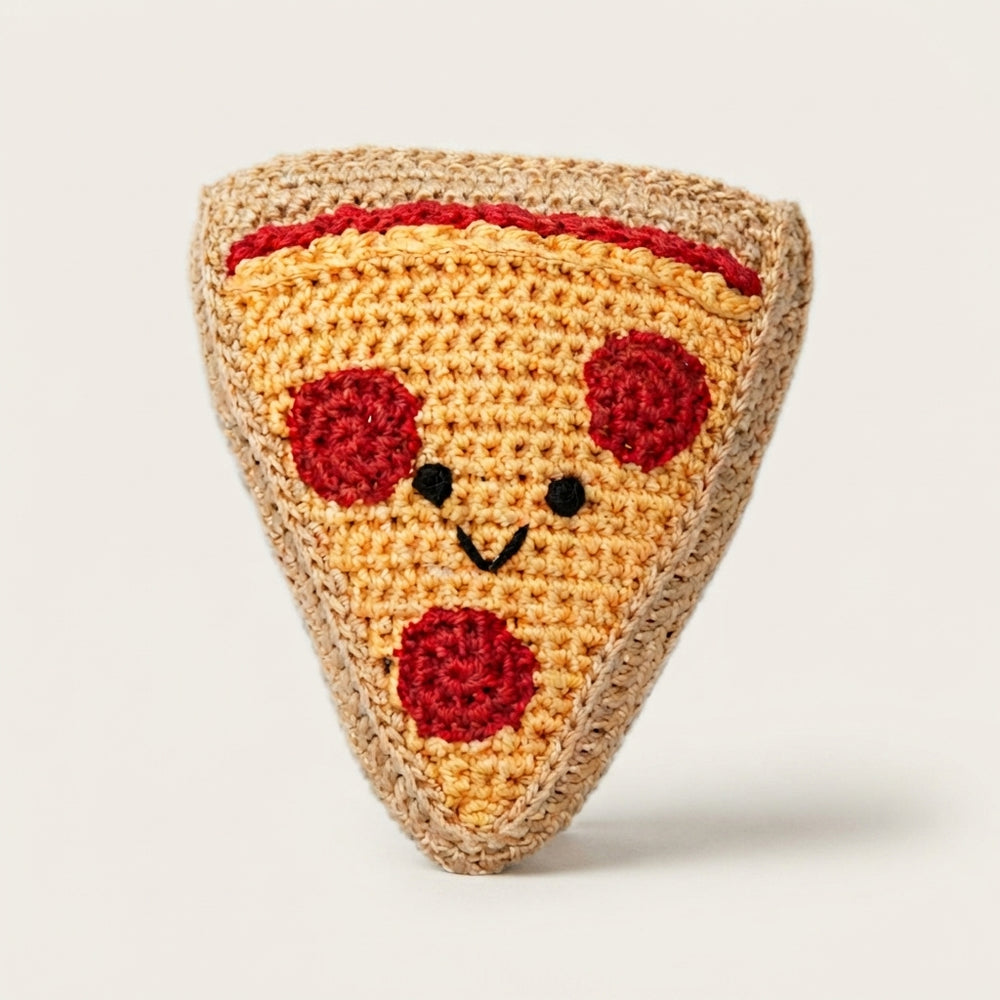Mirage Pet Knit Knacks Pizza Toy | Safe, Squeaky Chew Fun
